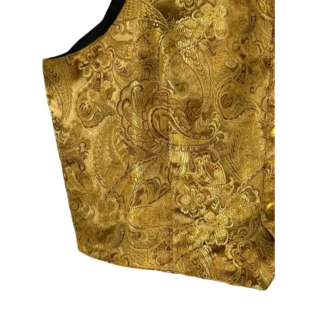 GAD Vest Mens Size L Gold Paisley Formal Waistcoat Brocade Prom Wedding Formal